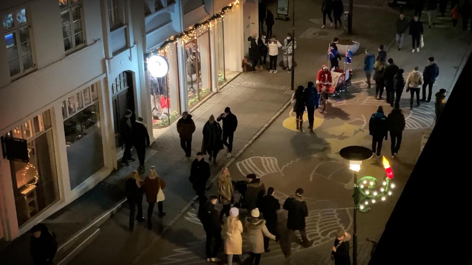 A lively street seen from above. Yuletime